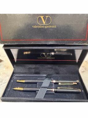 Valentino Garavani Black and Gold Ballpoint Pen Duo